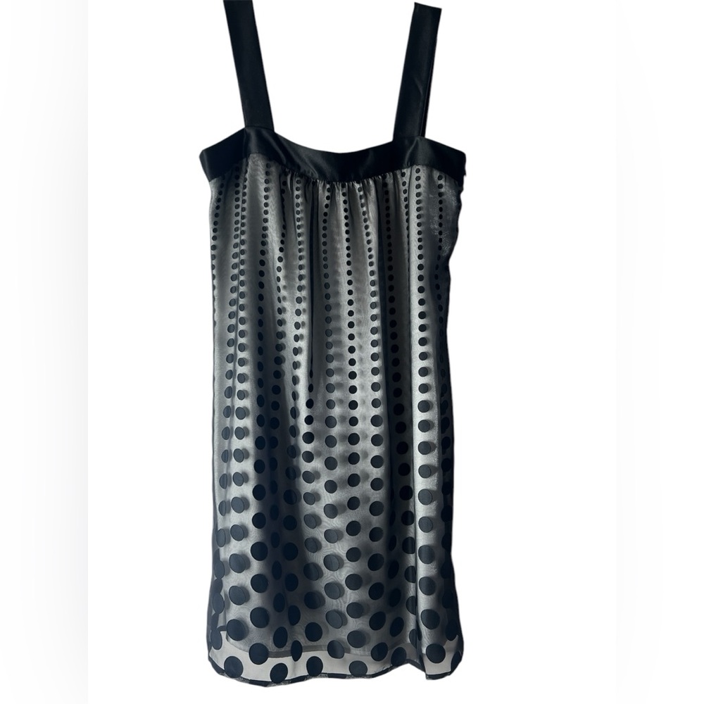 WHBM Sleeveless Black Polka-dotted Overlay Dress